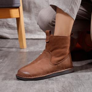 Round Toe Chelsea Boots Womens Leather Ankle Booties