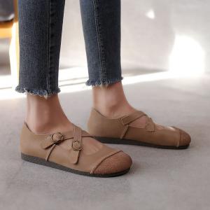 Cross Straps Leather Comfy Shoes Soft Granny Flat Sandals
