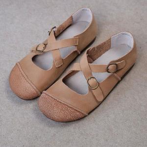 Cross Straps Leather Comfy Shoes Soft Granny Flat Sandals