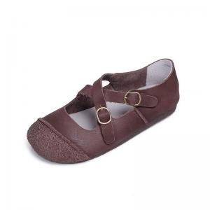 Cross Straps Leather Comfy Shoes Soft Granny Flat Sandals