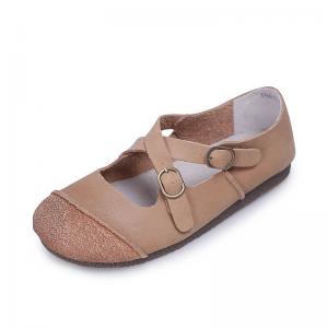 Cross Straps Leather Comfy Shoes Soft Granny Flat Sandals