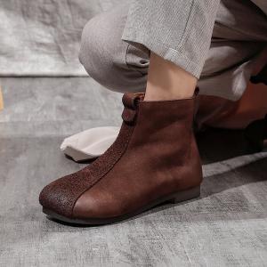 Side Zip Designer Ankle Boots Round Toe Leather Booties