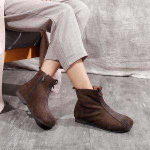 Side Zip Designer Ankle Boots Round Toe Leather Booties