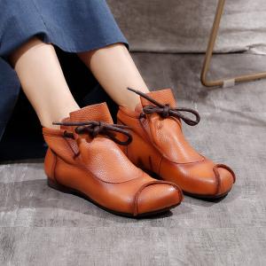 Strap Decoration Fashion Designer Boots Cowhide Leather Vintage Booties