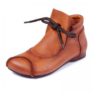 Strap Decoration Fashion Designer Boots Cowhide Leather Vintage Booties