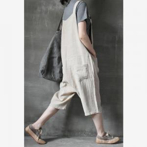 Simple Design Cotton Overalls Womens Cropped Dungarees