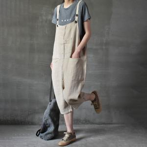 Simple Design Cotton Overalls Womens Cropped Dungarees