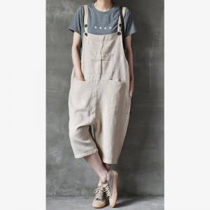 Simple Design Cotton Overalls Womens Cropped Dungarees