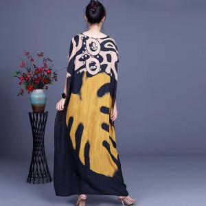 Pop Colored Pattern Plus Size Caftan Silk Cruise Dress