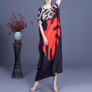 Pop Colored Pattern Plus Size Caftan Silk Cruise Dress