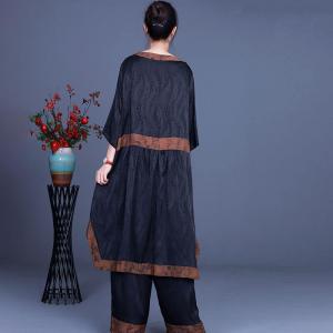 V-Neck Asymmetrical Black Loose Tunic with Palazzo Pants