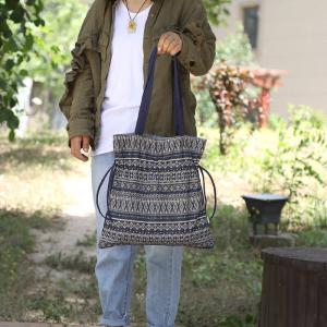 Boho Chic Drawstring Tote Folk Printed Beach Bag