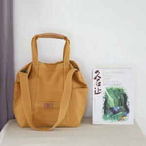 Patched Pockets Canvas Handbag 90s Casual Shoulder Bag