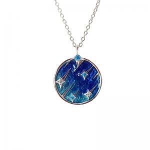 Blue Stars Designer Necklace Silver Circular Jewelry