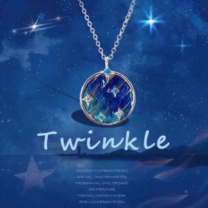 Blue Stars Designer Necklace Silver Circular Jewelry
