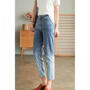 Blue Fading Stretch Mom Jeans 90s Straight Leg Jeans
