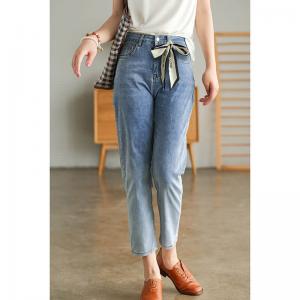 Blue Fading Stretch Mom Jeans 90s Straight Leg Jeans