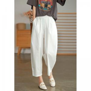 Casual Style Cotton Carrot Pants Comfy Plain Loose Pants