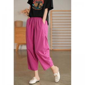 Casual Style Cotton Carrot Pants Comfy Plain Loose Pants