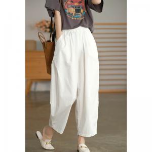 Casual Style Cotton Carrot Pants Comfy Plain Loose Pants