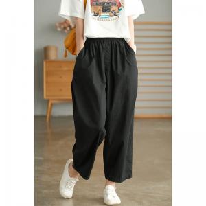 Casual Style Cotton Carrot Pants Comfy Plain Loose Pants