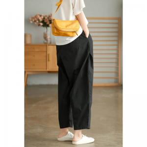 Casual Style Cotton Carrot Pants Comfy Plain Loose Pants