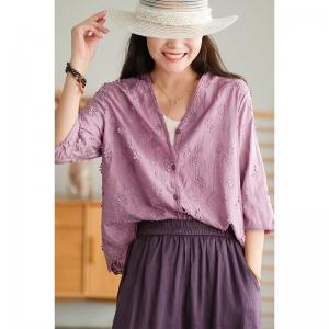 Half Sleeves Applique Lace Blouse Single-Breasted Elegant Shirt