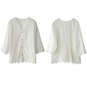 Half Sleeves Applique Lace Blouse Single-Breasted Elegant Shirt