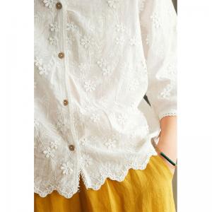 Half Sleeves Applique Lace Blouse Single-Breasted Elegant Shirt