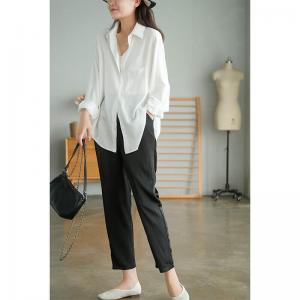 Neutral Colors Classic Oversized Shirt Long Sleeve Cotton Office Wear