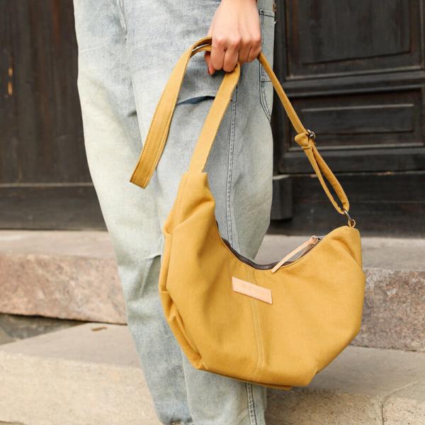 Boho Chic Canvas Crescent Bag Plain Hobo Bag for Women