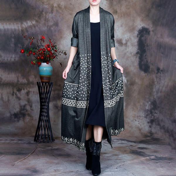 White Dotted Long Cardigan Cotton Blend Black Outerwear