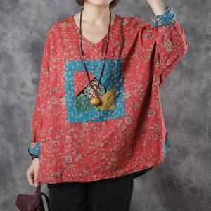 Floral Embroidery Linen Blouse Long Sleeve Large Resort Wear