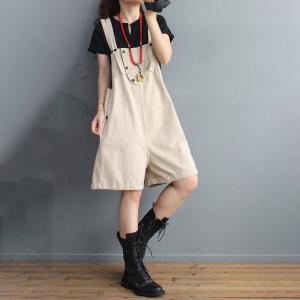 Korean Chic Wide Leg Playsuits Casual Cotton Overall Shorts