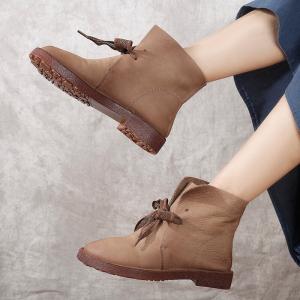 Lace Up Low Heels Chukka Boots Women Cowhide Leather Ankle Boots