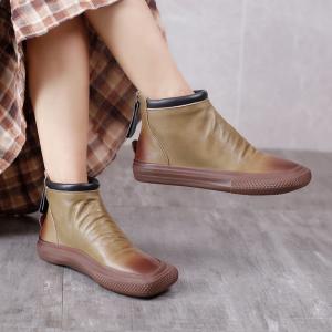 Back Zip Designer Desert Boots Women Leather Short Booties