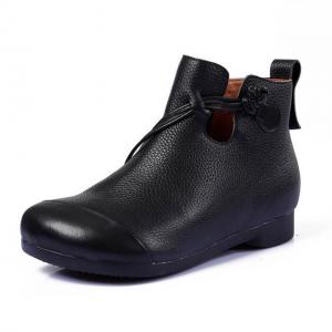 Side Zip Low Heels Genuine Leather Booties Strap Ornament Mom Boots