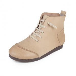 Soft Leather Tied Bootie Cowhide Comfy Ankle Boots