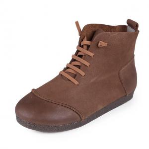 Soft Leather Tied Bootie Cowhide Comfy Ankle Boots