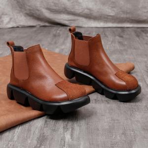 Vintage Style Leather Wedge Boots Fashion Winter Chelsea Boots