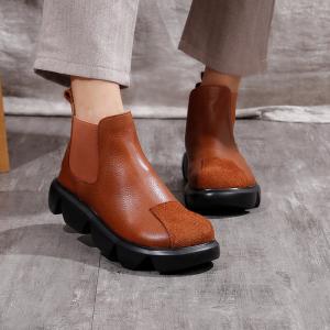 Vintage Style Leather Wedge Boots Fashion Winter Chelsea Boots