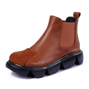 Vintage Style Leather Wedge Boots Fashion Winter Chelsea Boots