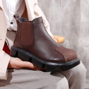 Vintage Style Leather Wedge Boots Fashion Winter Chelsea Boots