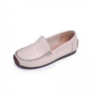 Round Toe Leather Low Shoes Granny Slip on Flats