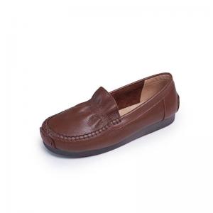 Round Toe Leather Low Shoes Granny Slip on Flats
