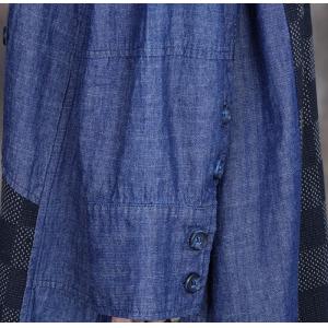 Black Plaids Denim Trench Coat Patchwork Plus Size Shirt Dress