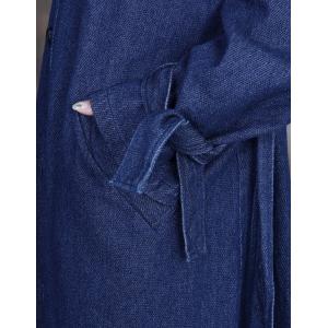 Wide Lapel Denim Tied Dress Large Size Jean Trench Coat