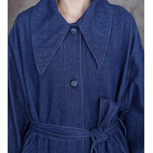 Wide Lapel Denim Tied Dress Large Size Jean Trench Coat