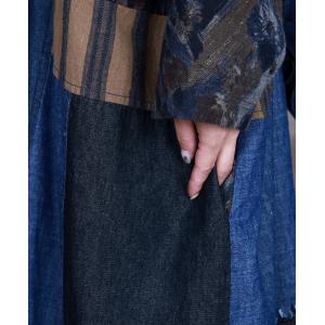 Colorful Patchwork Belted Long Coat Denim Striped Trench Coat