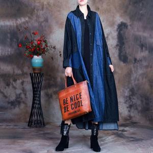 Blue and Black Loose Trench Coat Soft Denim Long Shacket